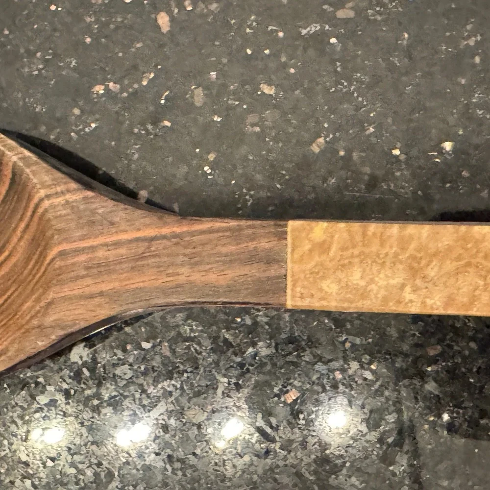 Handcrafted Wood and Stone Salad Serving Fork Dark Grain‎ Wood Travertine Handle